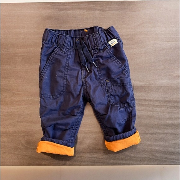2/$25 Baby Mexx Blue Lined Cargo Pants Elastic Drawstring Adjustable Waist 6-9M - Picture 1 of 9